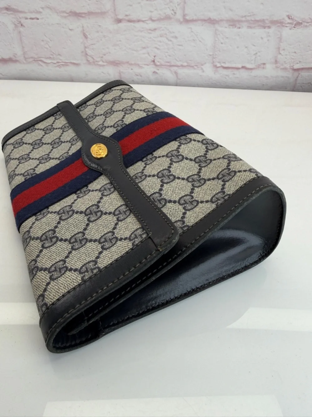 Gucci Vintage Sherry Line Web Monogram Canvas Clutch Pouch